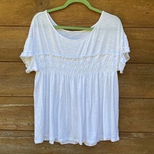 Southern Tide White Smocked Short Sleeve Top